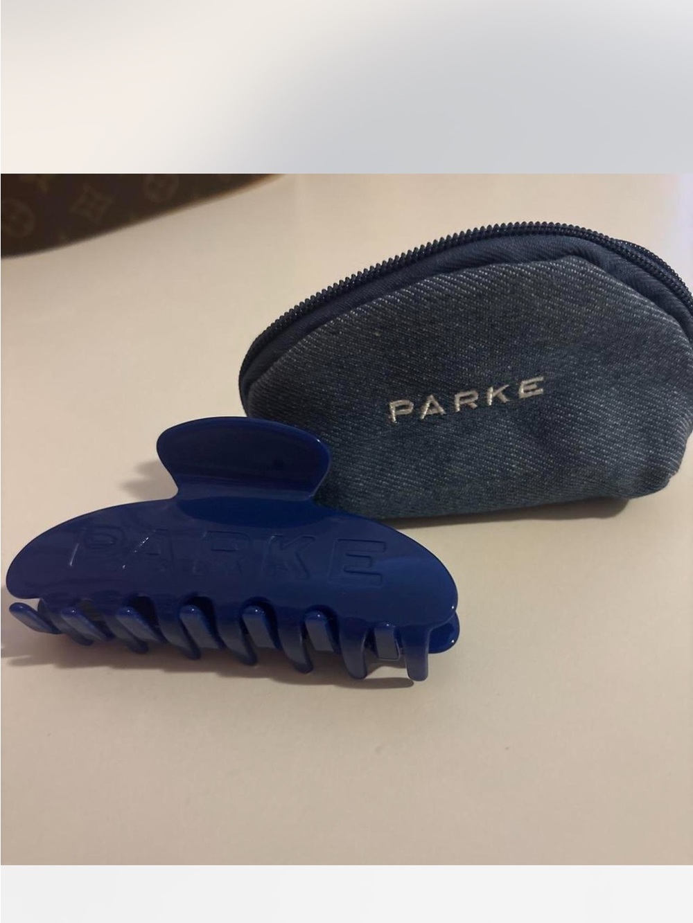Parke Denim Blue Hair Claw Clip with Travel Pouch